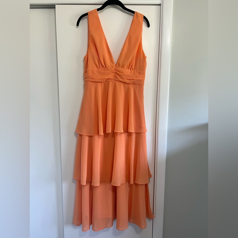 Lulu's Celebration Time Light Orange Sleeveless Tiered Midi Dress